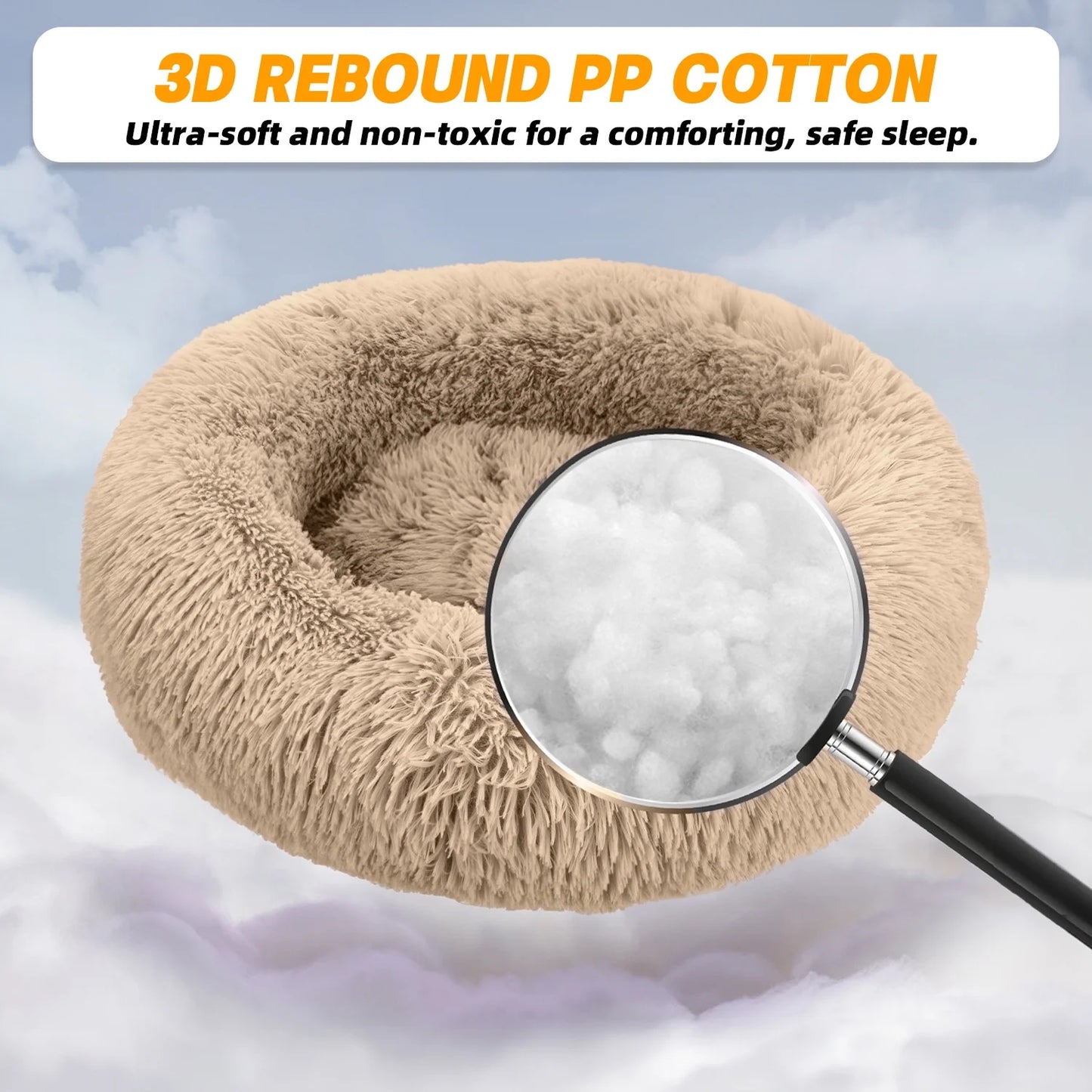 Calming Donut Dog Bed 20" X 20" X 8", Anti-Anxiety Cozy Plush Fluffy round Pet Bed for Small Dogs and Medium/Large Cats, Washable Small Medium Dog Beds with Anti-Slip Bottom, Rice Brown