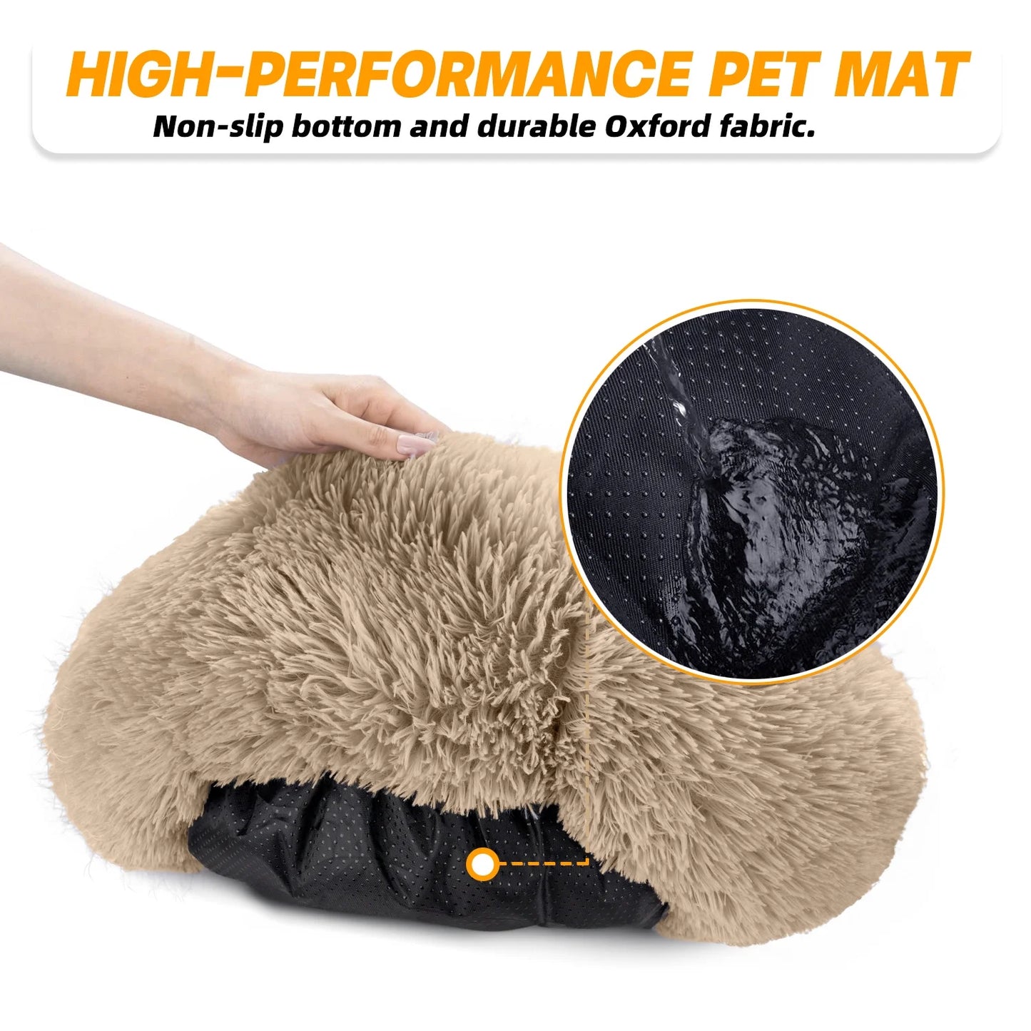 Calming Donut Dog Bed 20" X 20" X 8", Anti-Anxiety Cozy Plush Fluffy round Pet Bed for Small Dogs and Medium/Large Cats, Washable Small Medium Dog Beds with Anti-Slip Bottom, Rice Brown