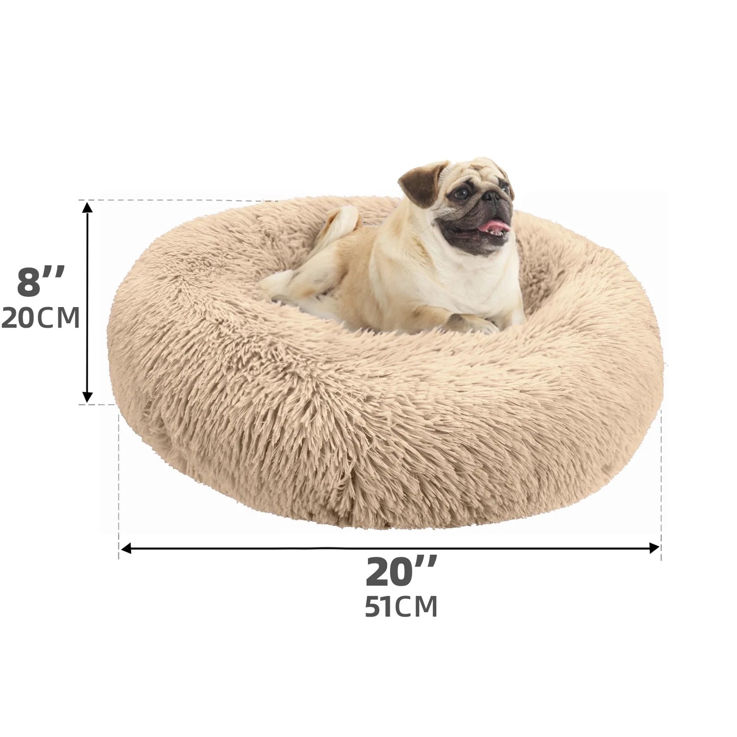 Calming Donut Dog Bed 20" X 20" X 8", Anti-Anxiety Cozy Plush Fluffy round Pet Bed for Small Dogs and Medium/Large Cats, Washable Small Medium Dog Beds with Anti-Slip Bottom, Rice Brown