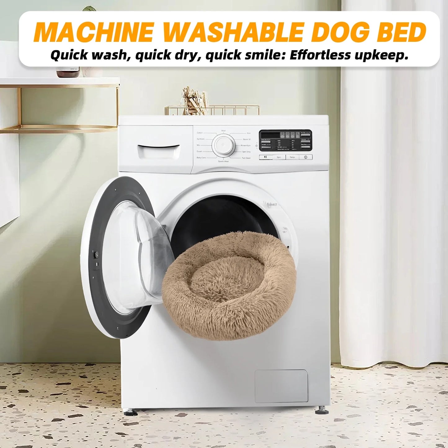 Calming Donut Dog Bed 20" X 20" X 8", Anti-Anxiety Cozy Plush Fluffy round Pet Bed for Small Dogs and Medium/Large Cats, Washable Small Medium Dog Beds with Anti-Slip Bottom, Rice Brown