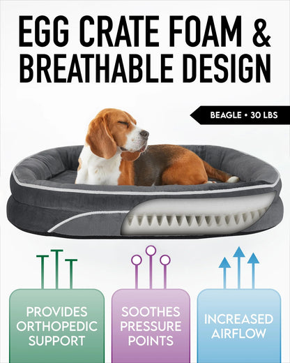 35In Luxury Sofa-Style Pet Orthopedic Bed – Removable Machine-Washable Plush Cover, 4-Sided Bolster, Non-Slip Bottom
