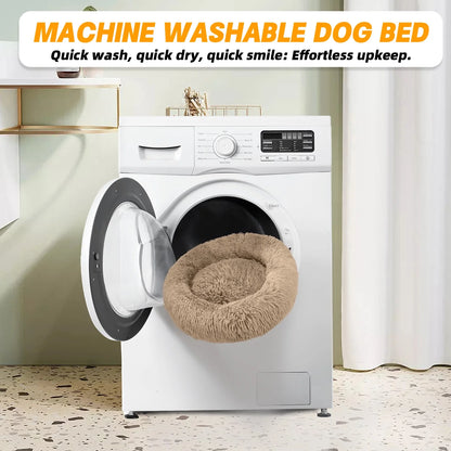 Calming Donut Dog Bed 20" X 20" X 8", Anti-Anxiety Cozy Plush Fluffy round Pet Bed for Small Dogs and Medium/Large Cats, Washable Small Medium Dog Beds with Anti-Slip Bottom, Rice Brown