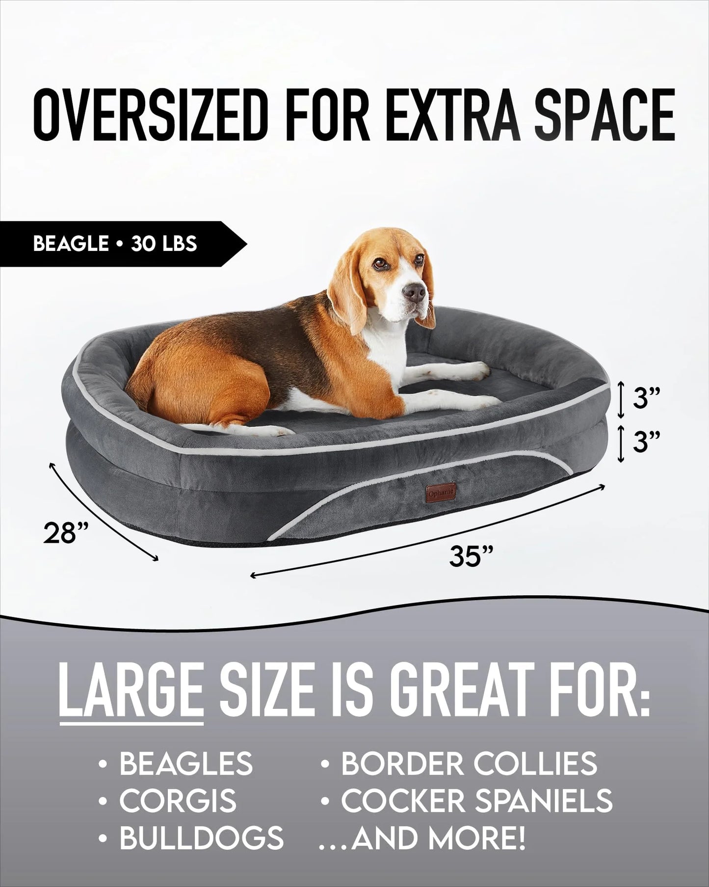35In Luxury Sofa-Style Pet Orthopedic Bed – Removable Machine-Washable Plush Cover, 4-Sided Bolster, Non-Slip Bottom