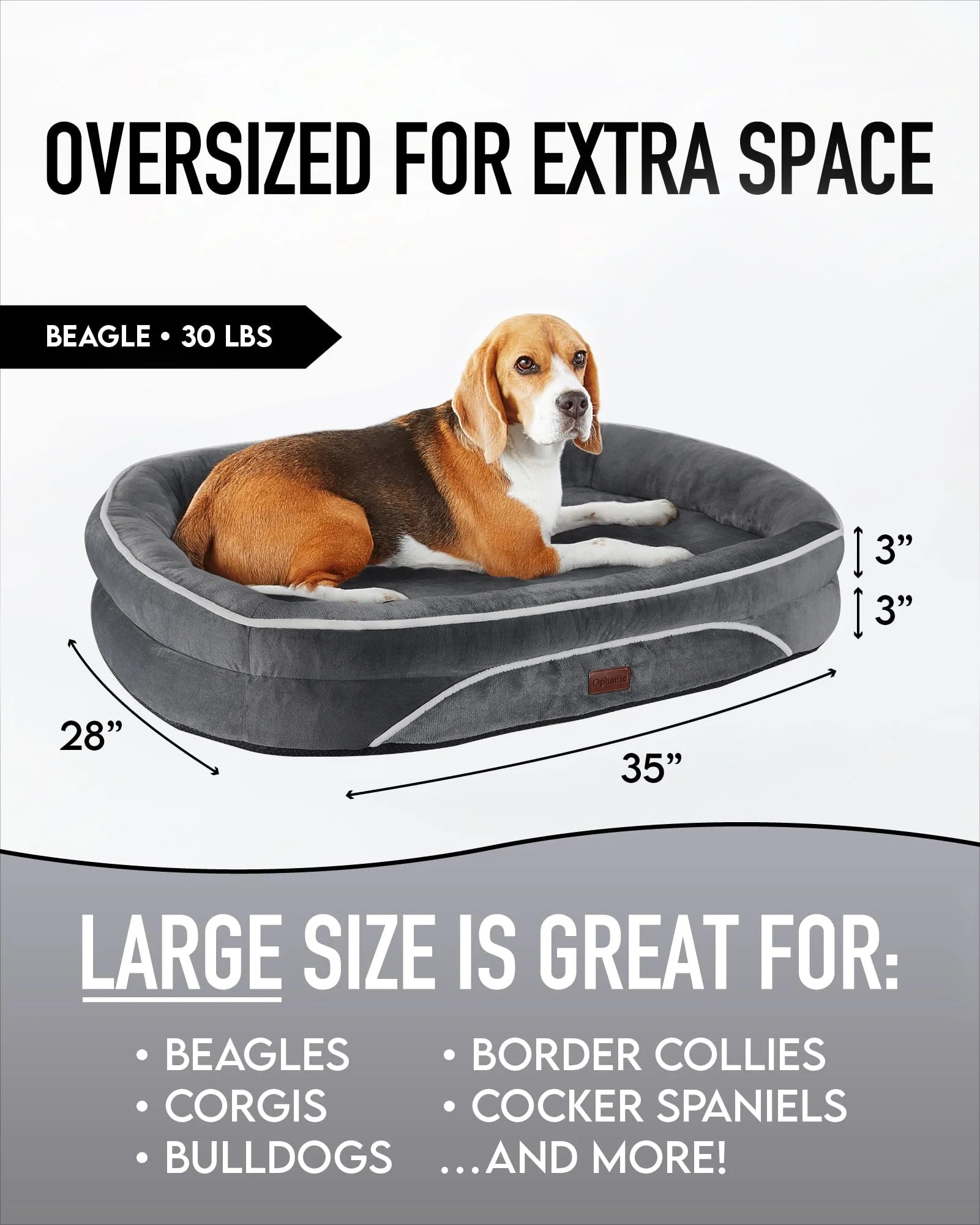 35In Luxury Sofa-Style Pet Orthopedic Bed – Removable Machine-Washable Plush Cover, 4-Sided Bolster, Non-Slip Bottom