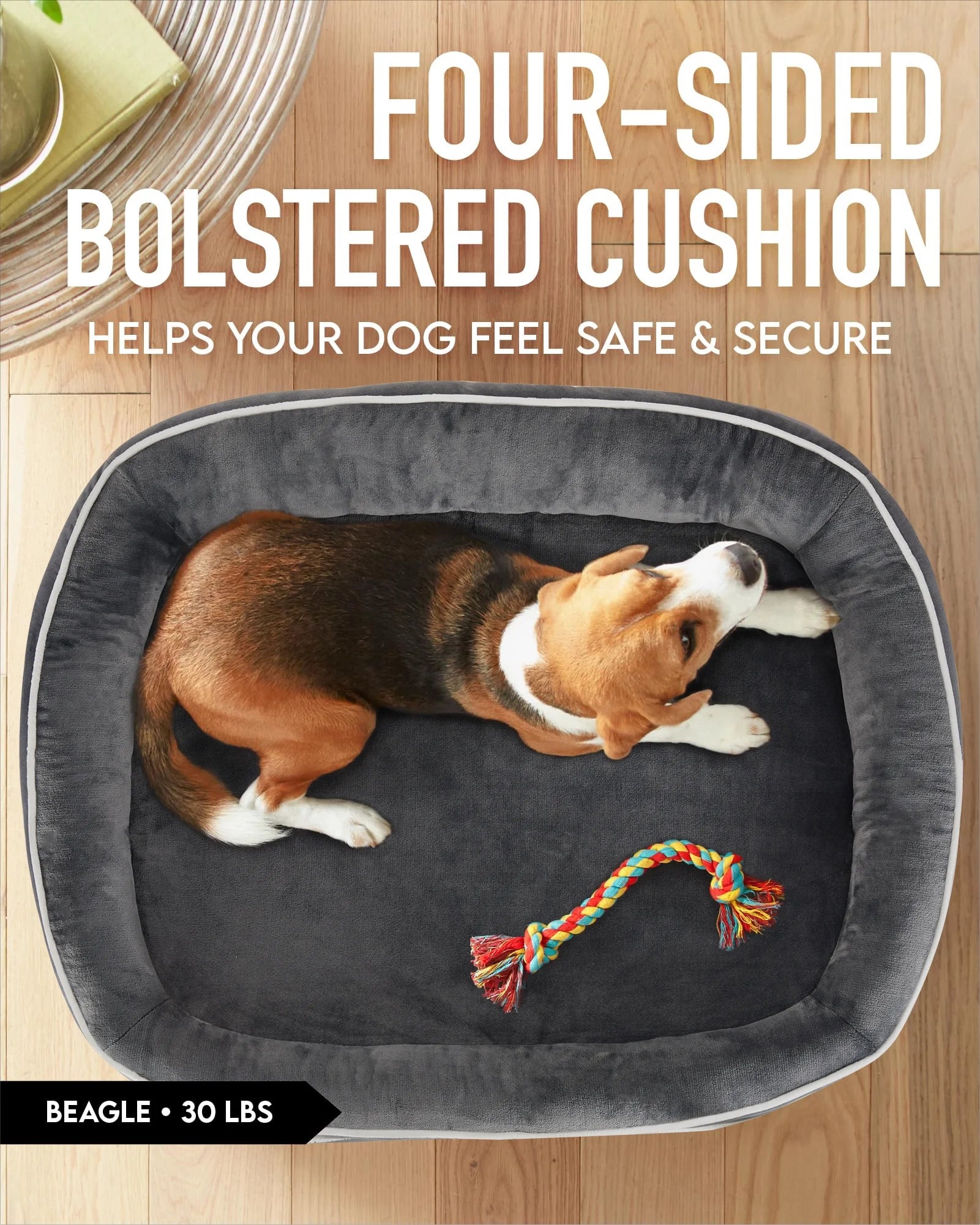 35In Luxury Sofa-Style Pet Orthopedic Bed – Removable Machine-Washable Plush Cover, 4-Sided Bolster, Non-Slip Bottom